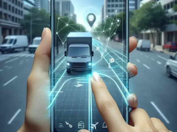 "Aplicación de Correos con realidad aumentada en un smartphone, mostrando seguimiento de envíos en tiempo real"