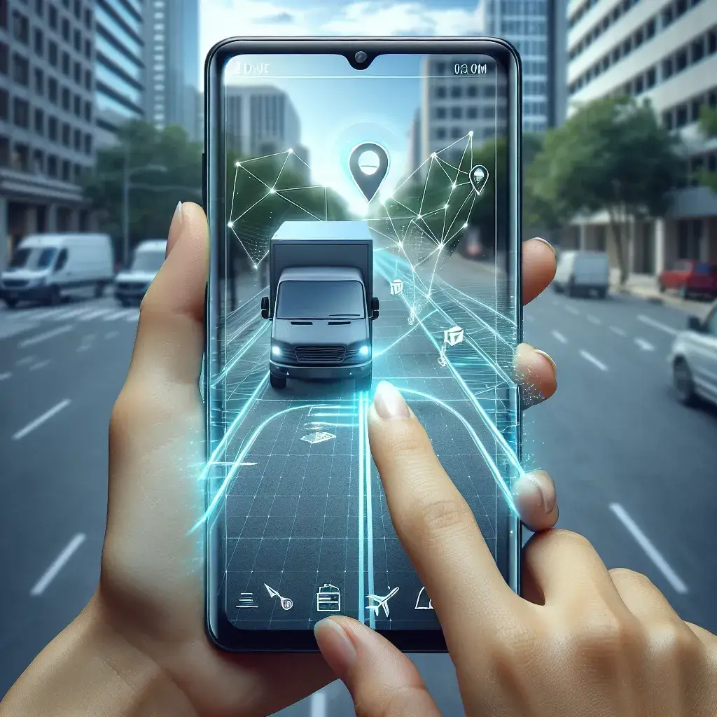 "Aplicación de Correos con realidad aumentada en un smartphone, mostrando seguimiento de envíos en tiempo real"