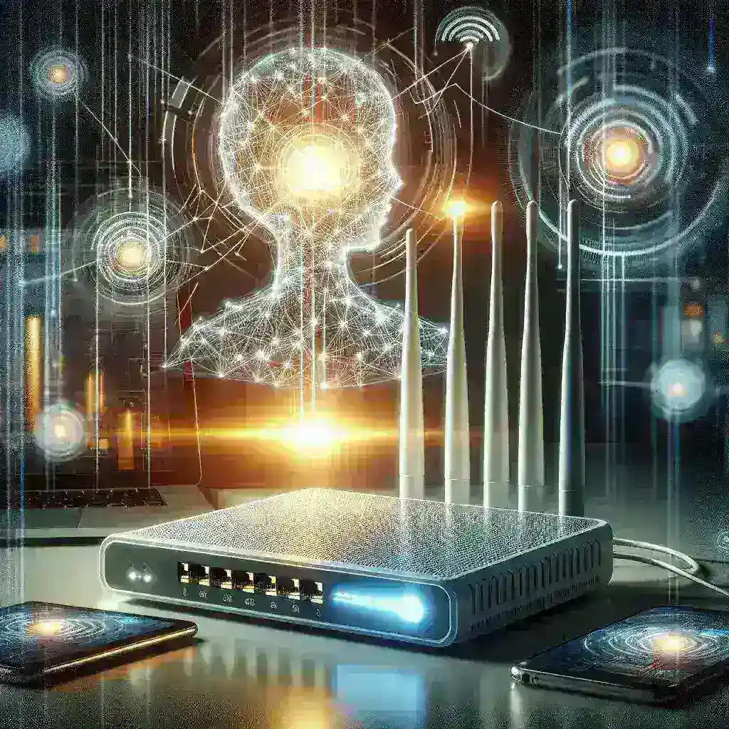 "Router de Movistar con inteligencia artificial, diseñado para optimizar la conexión a Internet, presentado en evento tecnológico."