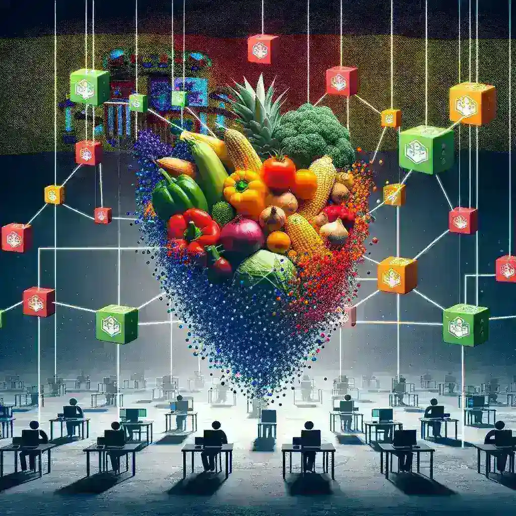 "Imagen que muestra un sistema de blockchain utilizado por empresas españolas para la trazabilidad alimentaria, destacando la tecnología moderna en la industria alimentaria."